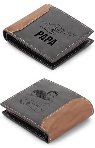 jewelora Portefeuille Personnalisé pour Homme avec Gravure Photo et Nom pour Papa Poing Portefeuille Homme avec Porte-Carte Identité pour Mari Père Cadeaux Anniversaire (Noms 2)