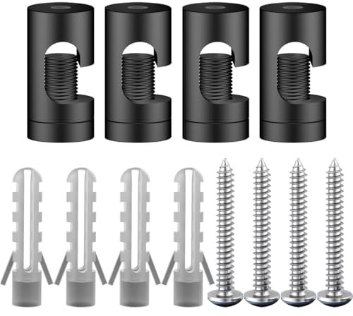 OASHISU 4 Stück Aluminiumlegierung Aufputz-Kabelhalter für Lampe Zweiteilige Wand- und Deckenpins für Textilkabel Deckenbefestigung Affenschaukel DIY mit Schrauben und Dübeln, Schwarz
