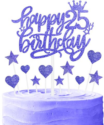 Nightfall 25th Birthday Cake Cupcake Topper, Blue Glitter Cake Toppers for Cake, Royal Blue Happy 25th Birthday Cake Topper,Blue Cake Cupcake Topper for Girls Boys Women Men Birthday Cake Decorations