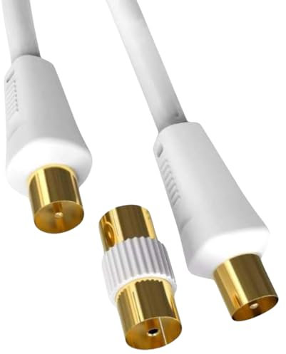 Coaxial TV Aerial Cable Male to Male - Coax Lead With Gold-Plated Connectors - Female Coupler Adapter - Antenna AV Lead For Freeview TV, DVD, VCR, BT, TV Box - 1m/1.8m/2m/3m/5m/10m/15m/30m (10M)