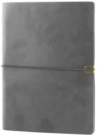 PU Leder Notizbuch A5, Vintage Notizbuch Nachfüllbar, A5 Liniert Leder 80 Seiten, 6-Ring Refillable Binder für Notizen, Planung, Studium (Grau)