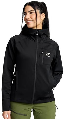 RevolutionRace Evolution Stretch Fleece Hoodie da Donna, Felpa con Cappuccio con Zip per Escursioni e Attività All'aperto, Black, XS
