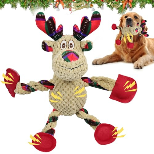 SOETDERT Hundespielzeug Weihnachten, Hundespielzeug Quietschend, Rentier Dog Toys Plüsch, Interaktives Hunde Kauspielzeug, Weihnachten Spielzeug für Welpen, Kleine und Mittelgroße Hunde