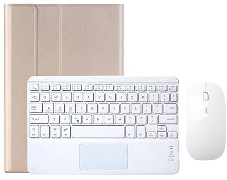 Étui Clavier pour iPad 9/8/7ème Gén 10,2 Pouces 2021/2020/2019 avec Pavé Tactile, Housse avec Pen Holder Souris Rechargeable, Clavier QWERTY Bluetooth pour iPad Pro 10,5 2017/Air 3 2019, Or
