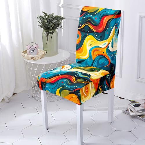 Stuhlhussen Blau Gelb Stuhlüberzug Weich Spandex Stuhlhussen Schwingstühle Stuhlbezug Waschbar Stuhl überzug Abnehmbare Stuhlbezüge mit Gummiband Hussen für Stühle Stuhlhussen 2er Set