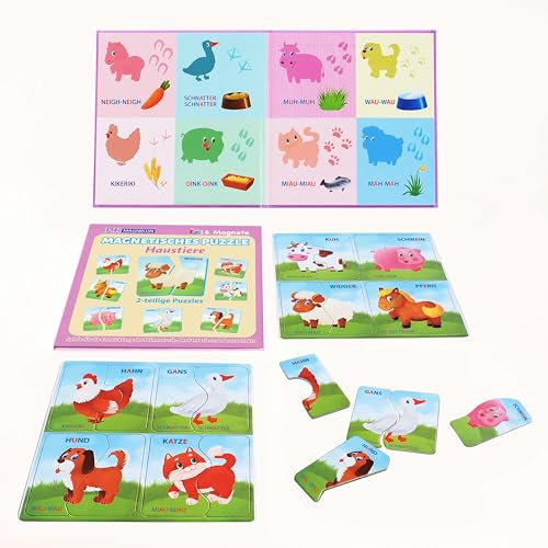 MAGNIKON UD107- Erste Große Puzzles 2 Teile Haustiere mit 16 Magneten, Magnetpuzzle ab 2 Jahre, Lernspiel für Autofahrt, Kinder Beschäftigung, Spiele für Unterwegs