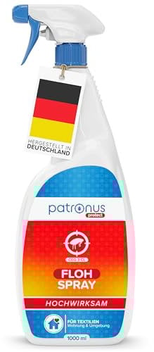Patronus Floh-Spray für Wohnung & Umgebung 1000 ml - effektives Abwehr-Mittel gegen Flöhe mit Sofortschutz - hochwirksam & laborgeprüft - mit dezentem Eukalyptus-Zitrusduft