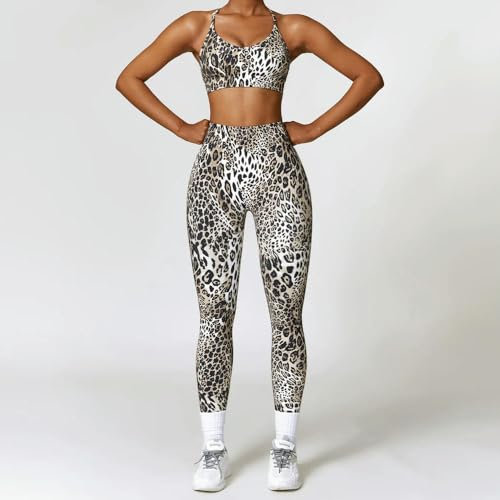 ZBDZSW Lot de 2 Ensembles de Sport sans Couture imprimés pour Femme, kit de Yoga, Fitness, Push-up, Collants, vêtements d'entraînement, vêtements de Sport, Gym