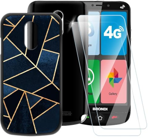 ESACMOT Custodia classica a righe compatibile con Brondi Amico Smartphone 4G + [2 pezzi] pellicola proteggi schermo in vetro temperato, antiurto per Brondi Amico Smartphone 4G (5 pollici)