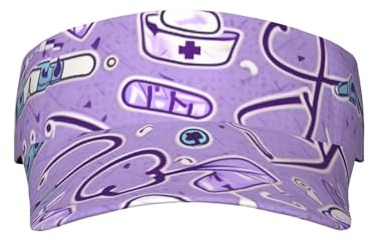 Nurse Pattern Purple Print Foldable Sun Visor Hat Lightweight Adjustable Sun Visor Hat Outdoor Sports Cap for Adults, Black, One size