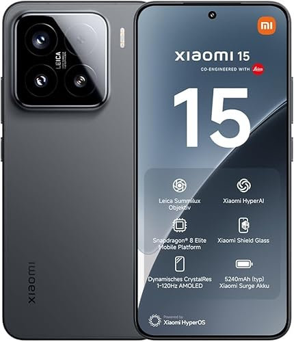 Xiaomi Smartphone 15, 12 Go + 256 Go, processeur nm, Performances améliorées, Plateforme Mobile Snapdragon® 8 Elite, CrystalRes Dynamic 1-120 Hz AMOLED, Batterie 5240 mAh (Noir)