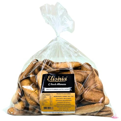 Elisiria - Biscotti Artigianali Senza Latte e Uova, Confezione da 1kg, Biscotti Secchi Ideali per Colazioni e Merende, Made in Italy (BISCOTTI SENZA LATTE E UOVA)