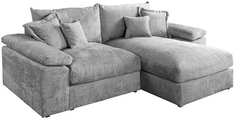 Riess Ambiente Design Ecksofa Atmosphere XL - 245cm - grau - Chenille Federkern 3-Sitzer inkl. Kissen Eckcouch Flexible Ottomane