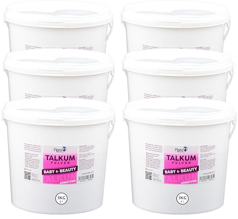 Fipro Minerals TALKUM-PUDER 6x3kg Eimer aus 100% Talk | Kosmetik Talkumpulver fein asbestfrei - Verwendbar Kompaktpuder, Körperpuder, Intimpuder, Fußpuder, Rasierpuder, Gesichtpuder, Talc-Talcu
