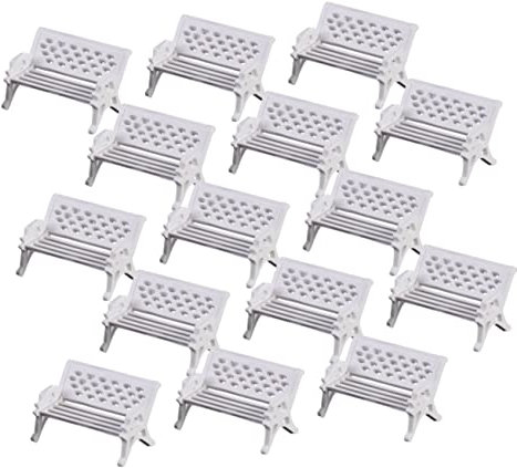 SOPOTUTU 20 Stück Modell Teiliges Dekoration für Puppenhäuser und Mini Kompakte Sichere Materialien für Fantasievolle Szenen Blaue Mini Gartenbank für Realistische Details