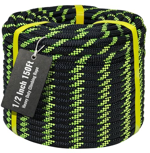Keepark 1/2 Inch Static Climbing Rope - 150FT Arborist Rope Tree Ropes Heavy Duty Rappelling Ropes for Adults & Kids Climbing, Swing, Caving, Pulling, Sailing - Army Green