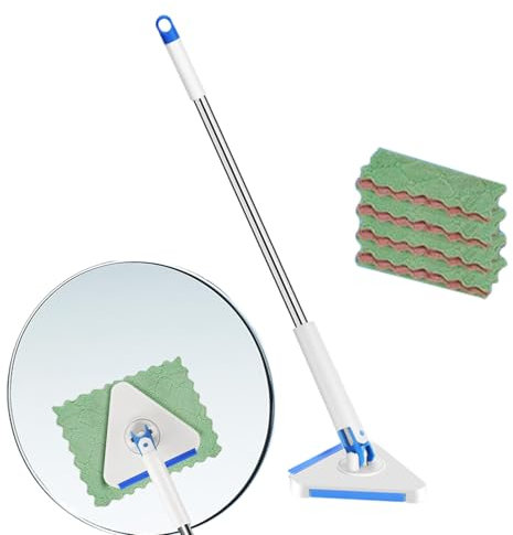 Besreey Lavapavimenti – Panno di pulizia triangolare girevole a 360 gradi, con 4 cuscini, manico telescopico da 120 cm, pulitore multifunzione per piastrelle e pavimenti in legno