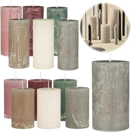 LS-LebenStil Exklusive Stumpenkerzen 14x6,8cm Ribe Rustik Grau French Grey - Made in EU - Unparfümiert - lange 64 Stunden Brenndauer - Ohne Duft - Blockkerzen Kerzen für Haushalt Feiern Gastronomie