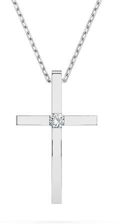 EDELIND Kreuzkette Weißgold 585 mit 1 Diamanten 0.03 ct - Echtgold Kreuz Anhänger Gold, Länge 45 (42+3) cm - Geschenk für Frauen