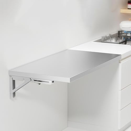 Klappbarer Wandtisch Aus Edelstahl, Wandklapptisch Für Snacks, Schwebender Schreibtisch Mit Halterung Für Speisewage Küchen Garagen Waschküchen(19.7x9.8in)