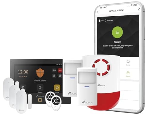 NIVIAN WLAN & GSM Premium Alarmanlage – Smartes Sicherheitssystem mit 7” Touchscreen, Bewegungsmeldern, Tür-/Fenstersensoren, Fernbedienungen, Außensirene & Kamera – App TUYA