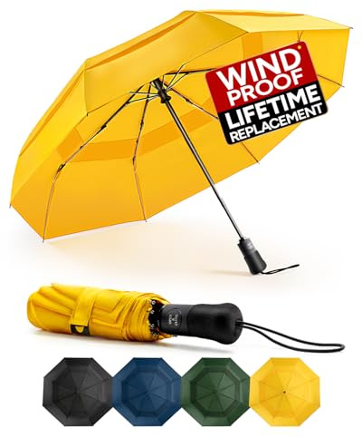 Chakipee Kompakter Reise Regenschirm Groß Sturmfest – Automatik Taschenschirm für Herren und Damen, Doppelt belüftetes Vordach 210T-Gewebe 102 cm Spannweite 9 Rippen Schirm