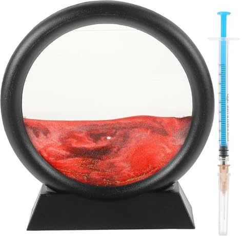 Mikikit Bewegliche Sanduhr Sandbildornament mit Rundem Rahmen aus Abs und Sand Beruhigend Pflegeleicht Dekoration für Hochzeit und Büro