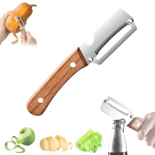 Gluckaro Gemüseschäler, 𝐕ollstern Multifunktionaler Gemüseschneider Zero Snag Holzschäler, Multifunctional Vegetable Peelers Stainless Steel Sharp Blades with Bottle Opener (1PCS)