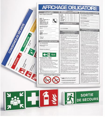 Pack Affichage Obligatoire Entreprise A3 | Consignes de Sécurité, Pictogrammes Sécurité 20x20, Sortie de Secours 30x10, Conforme Code du Travail, Vinyle Résistant