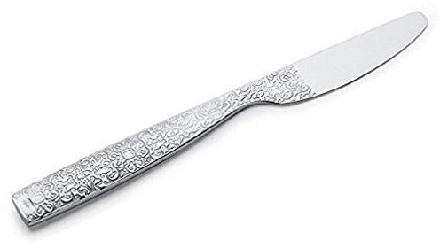 Alessi Dessertmesser in 18/10 Stahl Aisi 420 Hochglanzpoliert mit Reliefdekor, Silber, 3 x 22 x 5,5 cm, 6er-Set