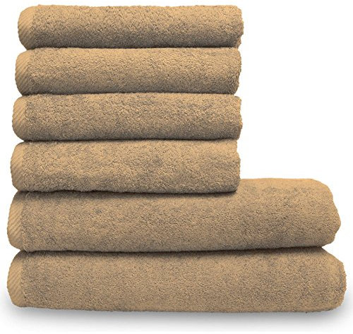 Lanudo Pure Line Handtuch-Set 6 teilig, 2 Duschtücher 70 x 140 cm & 4 Handtücher 50 x 100 cm, Beige