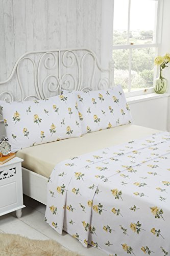 Rapport Rosebud 100% Brushed Sheet Set, Cotton, Lemon, King