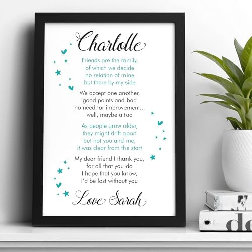 PERSONALISED Best Friend Friendship Plaque Sign Birthday Christmas Gifts Present - PERSONALISED with ANY NAME and ANY RECIPIENT - Black or White Framed A5, A4, A3 Prints
