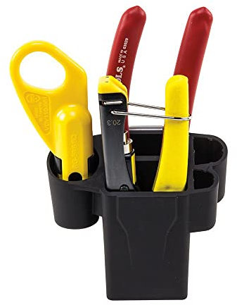 Klein Tools VDV011-852 Kit de instalación coaxial en bolsa de cadera moldeada con crimpadora, pelacables radiales y cortador de cables