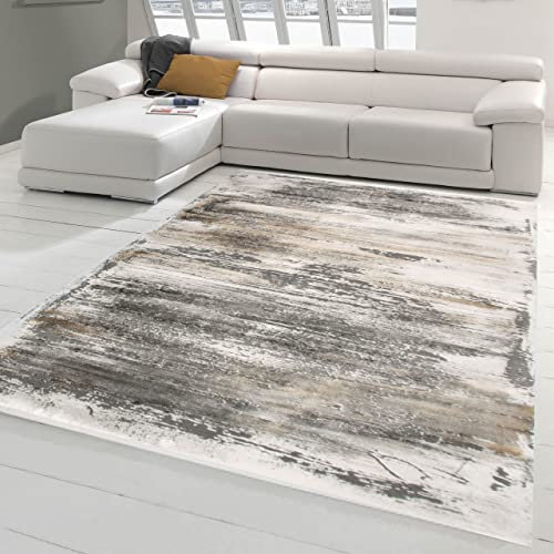 Merinos Wohnzimmer Designerteppich abstrakt | pflegeleicht | Glanzfasern in beige braun, Größe 120x170 cm