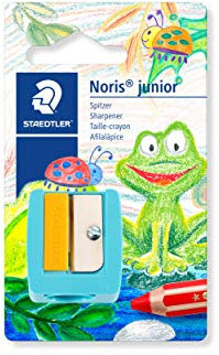 STAEDTLER 514 10 BK Noris junior Spitzer (kindgerecht, Extra dick, besonders geeignet für Buntstifte mit ca. 14 mm Durchmesser, Klingenschutz und Fingerschutz für maximale Sicherheit)
