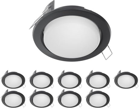 ledscom.de 10 Stück LED Einbaustrahler Zobe flach GX53 anthrazit rund 644lm weiß 3-Stufen Dimmen ohne Dimmer 107mm Ø Lochkreis 90mm Ø