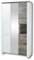 Innostyle Mateo Garderobenschrank in Weiß mit Driftwood Optik - Moderner Flurgarderoben Schrank mit Spiegeltür - 112 x 198 x 39 cm (B/H/T)