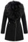 Geschallino Lange Jacke aus Wildlederimitat für Damen, Moto Biker Parka Mantel mit abnehmbarem Pelzkragen FF206 Schwarz XXL