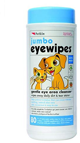 Petkin Jumbo Pet Eye Wipes, 80 Extra Moist Wipes - Gentle Eye Cleansing Wipes Remove Dirt, Discharge, & Tear Stains - Safe, Convenient, & Easy to Use Pet Wipes for Dogs, Cats, Puppies & Kittens