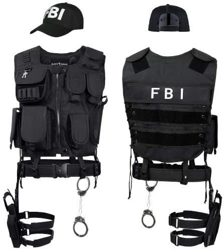 Black Snake® Polizeikostüm, Security, SWAT, FBI für Damen und Herren, Halloween- oder Karnevalskostüm mit Weste, Pistolenetui, Handschellen und mehr