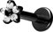 PIERCINGLINE TItan Labret Stecker Gewinde BLUME + 5 KRISTALLE Piercing Ohr Lippe Nase Schwarz 1,2 x 6 mm