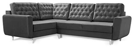 Robin Linda Ecksofa mit Schlaffunktion 2X Bettkasten Kissen Sofa L-Form Schlafsofa Freistehende Eckcouch Schlafcouch Wohnzimmermöbel Wohnlandschaft Anthracite