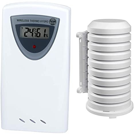 Bresser Funkwetterstation Thermo/Hygro Sensor 5 Kanal 433 Mhz Frequenz für Temperatur- und Luftfeuchtigkeitsermittlung, weiß & TFA Dostmann Schutzhülle für Sender Artikel, leicht zu montieren, weiß
