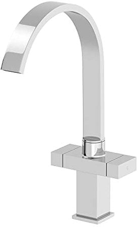 Modern Kitchen Mixer Tap Square Fixed Spout Twin Controls Chrome Faucet Monobloc