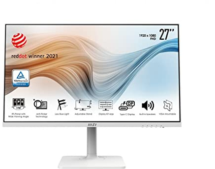 MSI Modern MD271PWDE 27 Zoll Business Monitor, FHD (1920x1080), 75 Hz, IPS Panel, USB-C, Weiß
