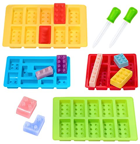 Webake Schokoladenform Pralinenform Silikon Bonbon Silikonform Bausteine Backform 4 Stück mit 2 Tropfer für Süßigkeiten, Schokolade, Eiswürfel, Dessert, Gelee-Formen, Kuchen Dekoration