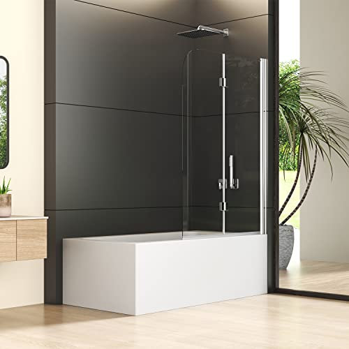 Goezes 120X140CM Duschwand für Badewanne 6mm Nano Glas Doppel Faltbar Duschabtrennung Badewanne Duschabtrennung für Badewanne