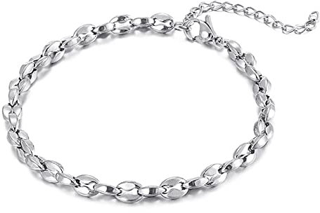 Bishilin Armbänder Edelstahl 20CM, Herren Armband Bohnenkette Gliederarmband 5MM mit Karabinerverschluss Freundschaftsarmband Armband Charms Silber