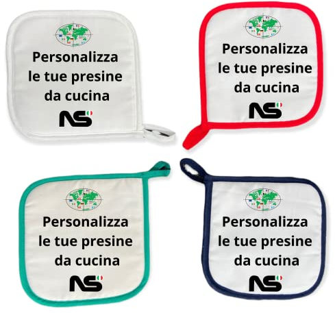Presine Personalizzate Cucina, Singola o Coppia Stampate con Foto, Scritte e Logo, cm 17x17, Lavabili, Idea Regalo Compleanno, Festa della Mamma | NS Bandiere (Bordo rosso, 2)